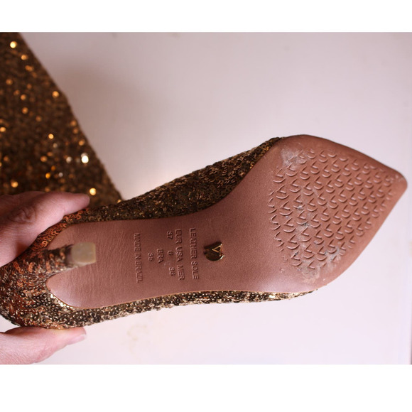 Free People X Vicenza After Midnight Gold Sequin Boots High Heel Size 6 - Picture 5 of 6